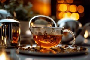 Loose Leaf Tea in a Strainer, Close-up Shot, AI Generated photo