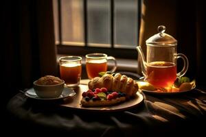 Pairing Tea with Delicious Pastries, Mid-angle Shot,AI Generated photo