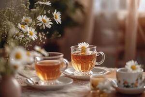 Fragrant Chamomile Tea in a Cozy Setting. Close-up Shot, AI Generated photo