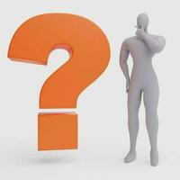 Illustration of a Confused Person with a Big Question Mark. 3d Rendering of Human People Character. photo