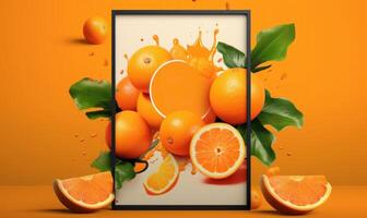 Orange Advertising Background For Social Media Post, Juicy Fruit for Healthy Nutrition. photo