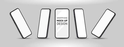 Realistic 3d smartphone mockup for application, game, and web page view. cell mockup for presentation template. touch phone with blank display isolated templates, phone different angles views. vector