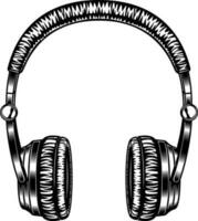 Headphones black and white illustration vector