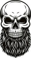 skull with bearded face black and white illustration vector
