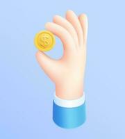 Business hand holding golden coin 3d illustration vector
