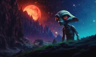 Alien Explore the Planet Background, Colorful Illustration. photo