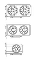 Set of Graphics cards GPU, video card, display card. Vector outline illustration