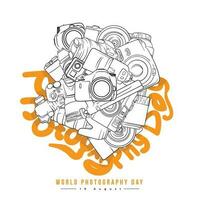 Doodle art of cameras with hand drawn design for world photography day campaign design vector