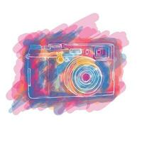 Pocket camera in hand drawn design with colorful water painting design for photography day campaign vector