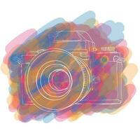 Mirrorless camera in hand drawn design with water painting design for world photography day campaign vector
