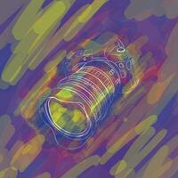 Camera in hand drawn design with colorful background in water painting design for photography day vector