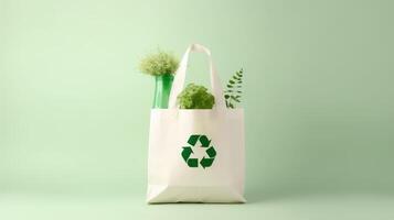 Eco Recycle Bag Background, No Plastic Bag Concept, Stop Using Disposable Package. photo