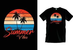 verano vibras. verano playa t camisa diseño vector. tipografía t camisa diseño para huellas dactilares, vestir, vector, arte, ilustración, tipografía, póster, plantilla, de moda negro tee camisa diseño. Pro vector