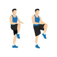 Man doing High knees. Front knee lifts. Run. and Jog on the spot exercise. vector