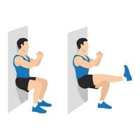 Man doing wall sit exercise. vector