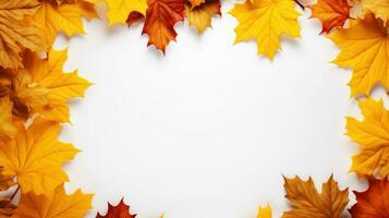 Autumn Leaves with Copy Space on White Background., Happy Autumn Concept. Generative Ai photo