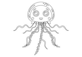 Coloring Page of Jellyfish Cartoon Character Vector Illustration Isolated on White Background