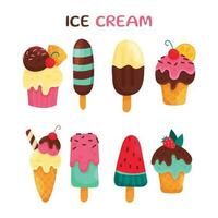 Set of ice cream illustration in various types and flavors vector