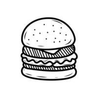 Hand-drawn burger vector illustration with a cute design isolated on white background. Burger doodle illustration