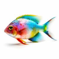 Beautiful colorful fish, isolated on white background. Ocean inhabitant, marine life. Undersea creature. Rainbow colors. . photo