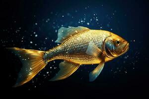 Beautiful golden fish in water. Ocean or sea inhabitant, marine life. Underwater creature. Generative AI. photo
