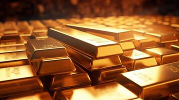 Stack of Gold Bars Background, Financial Concepts, Global Recession and Economic Crisis. photo