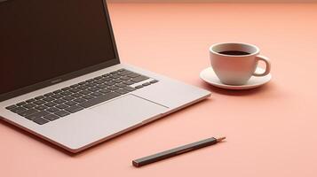 Laptop Computer with Blank Screen, Notebook Workplace Background. photo