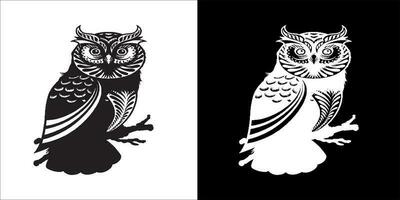 illustration vector graphic of owl, black and white color with transparent background