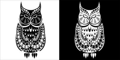 illustration vector graphic of owl, black and white color with transparent background