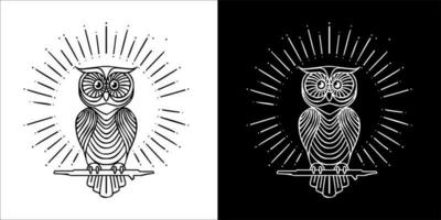 Ilustration, Vector graphic of owl Black and white color, with transparent background