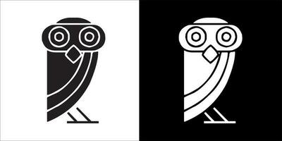 illustration, vector graphic of owl icon, in black and white, with transparent background