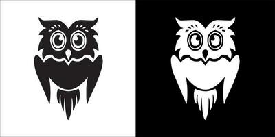 illustration, vector graphic of owl icon, in black and white, with transparent background