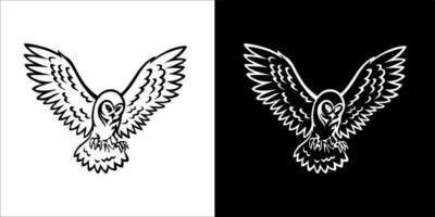 illustration, vector graphic of owl icon, in black and white, with transparent background