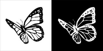 illustration, vector graphic of butterfly icon, in black and white, with transparent background