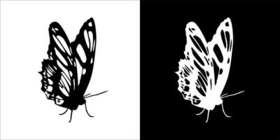 illustration, vector graphic of butterfly icon, in black and white, with transparent background