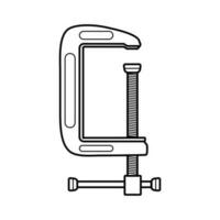 G Clamp. A clamp is a fastening device used to hold or secure objects tightly together to prevent movement or separation through the application of inward pressure. Vector EPS 10. editable stroke.