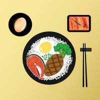 Set of Japanese Food on yellow background, Vector Illustration EPS 10.