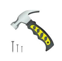 Colorful cartoon claw hammer. Handyman tool for home repair. Construction themed vector illustration for icon, logo, sticker, patch, label, sign, badge, certificate or flayer decoration.