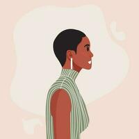 joven hermosa africano americano mujer perfil retrato. hembra persona con marrón piel y Rizado cabello. vector ilustración