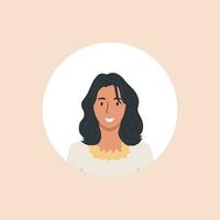 perfil imagen de mujer avatar para social redes con medio círculo. Moda vector. brillante vector ilustración en de moda estilo.