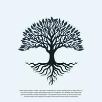 vector black tree of live icon on white background, tree with root, Creative vector graphic Silhouette of leaf tree, fooliage, oak