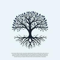 vector black tree of live icon on white background, tree with root, Creative vector graphic Silhouette of leaf tree, fooliage, oak