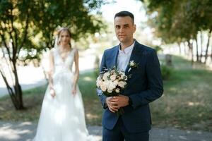 the first meeting of the bride and groom photo