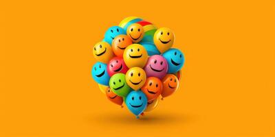 Joyful Emoji Background, World Emoji Day and Happy Day. photo