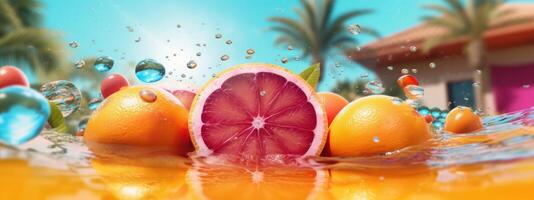 Freshy Various Fruits For Summer Background, Summer Festive Time Concept. photo