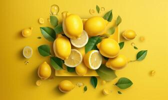 Yellow Pineapple Background For Social Media Advertising, Fruit Citrus Vitamin C. photo