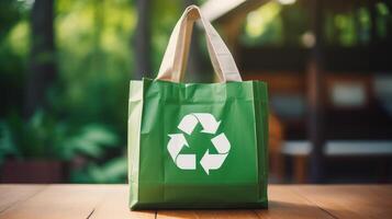 Eco Recycle Bag Background, No Plastic Bag Concept, Stop Using Disposable Package. photo
