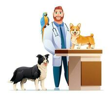 veterinario con linda mascotas vector ilustración