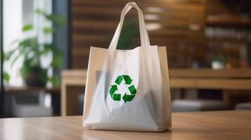 Eco Recycle Bag Background, No Plastic Bag Concept, Stop Using Disposable Package. photo