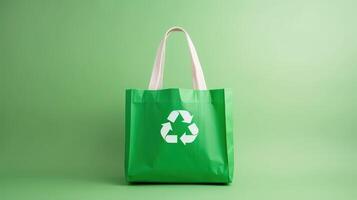 Eco Recycle Bag Background, No Plastic Bag Concept, Stop Using Disposable Package. photo
